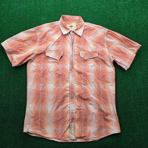 Larry Mahan Shirt Mens XL Orange Plaid Button Up Pearl Snap Western Cowboy Rodeo - Picture 1 of 9